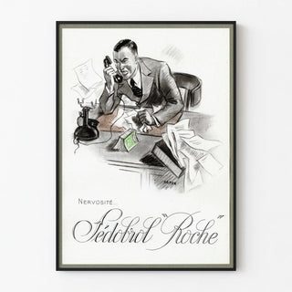 Vintage poster 'Nervosité Fédobrol Roche' pencil drawing