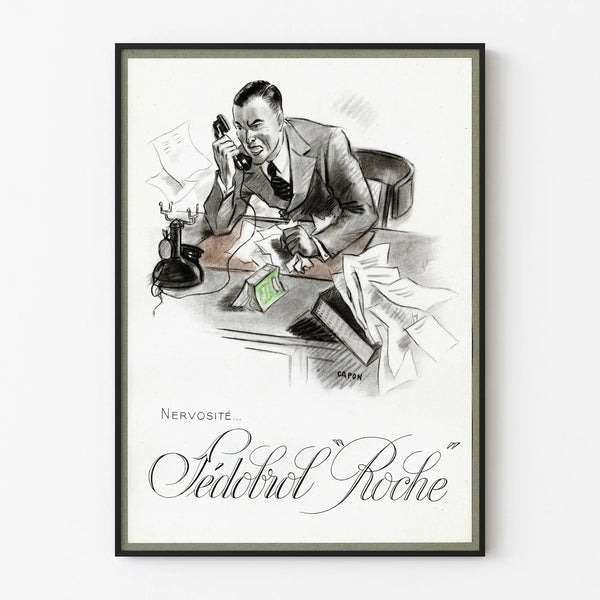 Vintage poster 'Nervosité Fédobrol Roche' pencil drawing