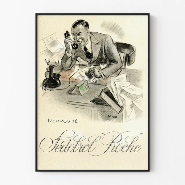 Vintage poster of a scene of nervousness on the phone