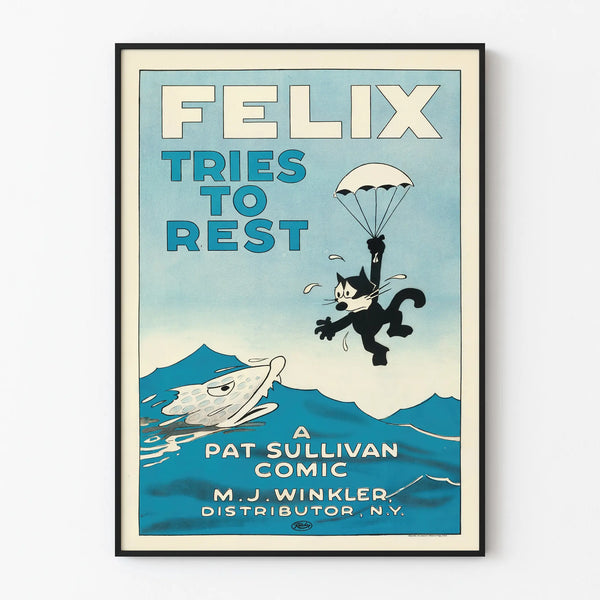 Vintage poster Felix Tries to Rest - Retro comic wall decoration