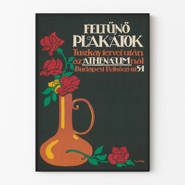 Vintage Poster of Vase and Roses for Wall Decoration