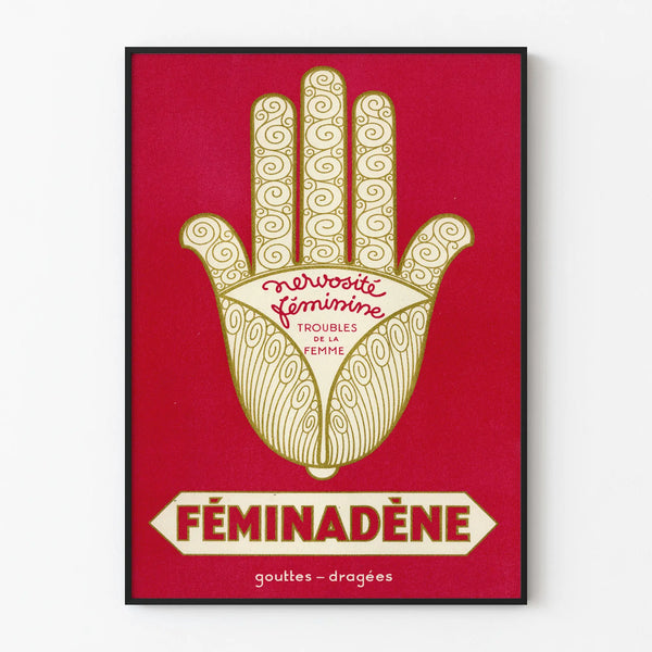 Vintage decorative poster of a golden hand Féminadène