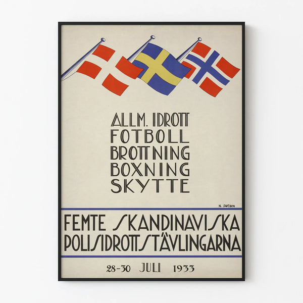 Vintage sports competition poster with Scandinavian fonts 1933