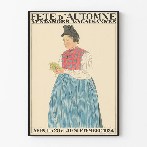 Vintage poster Autumn Festival Valais grape harvest Sion 1934