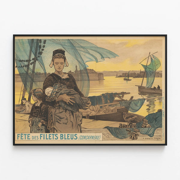 Vintage Poster of the Blue Nets Festival in Concarneau - Marine Wall Decoration — framed artwork on a wall