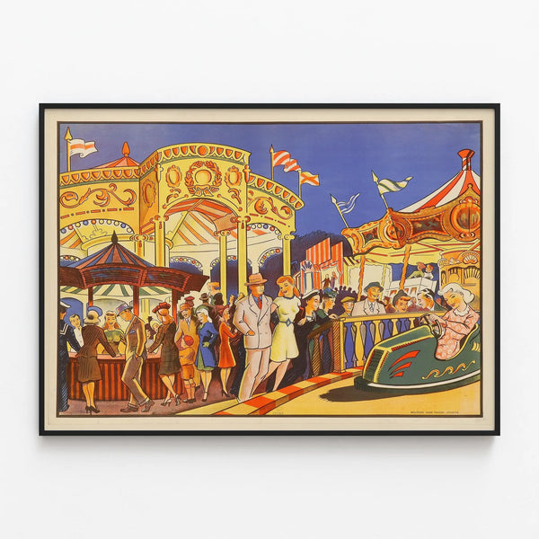 Vintage Fairground Poster with Animation and Colors — framed artwork on a wall