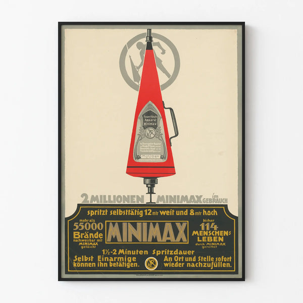 Vintage Minimax fire extinguisher poster for industrial wall decoration