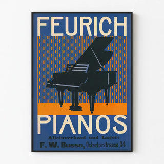 Vintage poster Feurich pianos with grand piano motif