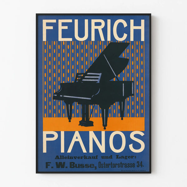 Vintage poster Feurich pianos with grand piano motif