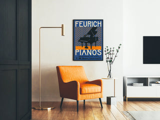 Vintage poster Feurich pianos with grand piano motif