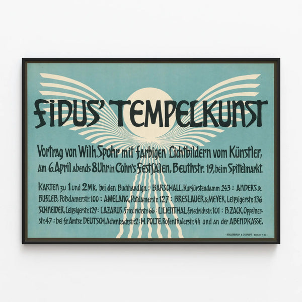 Vintage Fiduss Tempelkunst Poster for Artistic Wall Decoration — framed artwork on a wall