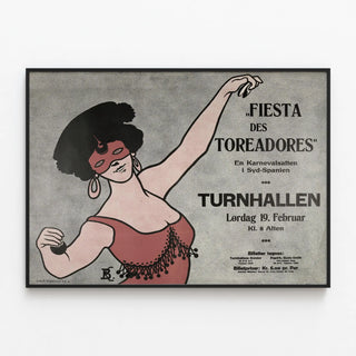 Vintage Poster Fiesta of the Bullfighters Spain Carnival — framed artwork on a wall