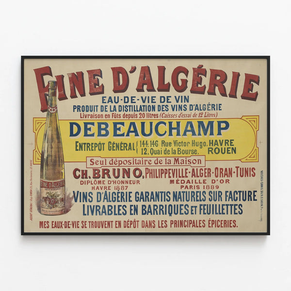 Vintage Poster Fine of Algeria Wine Spirit Wall Decoration — framed artwork on a wall
