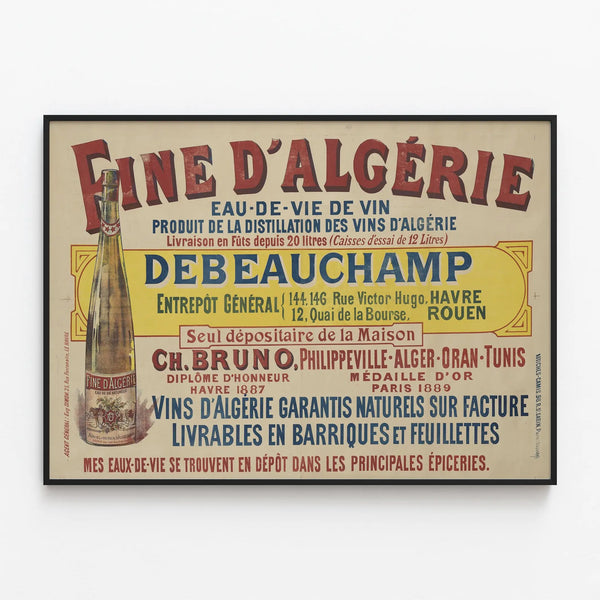 Vintage Poster Fine of Algeria Wine Spirit - Vintage Wall Decoration — framed artwork on a wall
