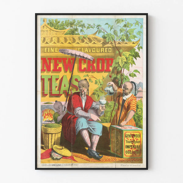Vintage poster for New Crop Teas tea in oriental style
