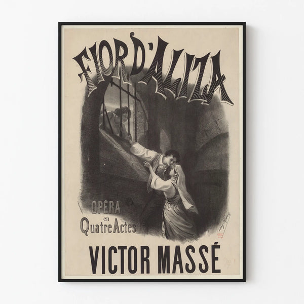 Vintage poster of Fior d'Aliza, an opera in four acts by Victor Massé