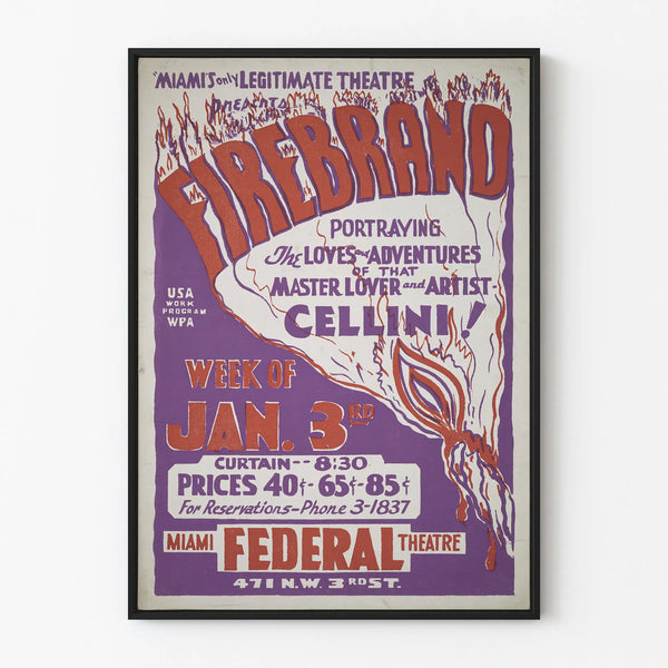 Vintage Firebrand Poster Miami Theater - Retro Wall Decoration