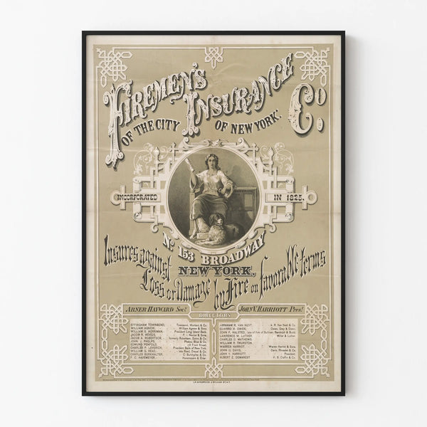 Vintage poster for fire insurance New York Firemen's Insurance Company