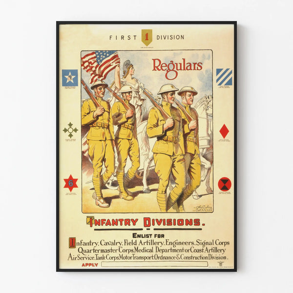 Vintage military poster Infantry Divisions for wall decoration