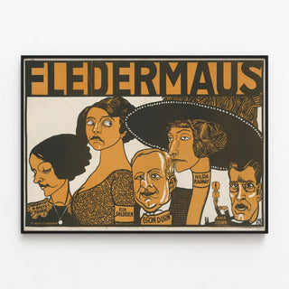 Vintage wall poster Fledermaus in Art Deco style — framed artwork on a wall