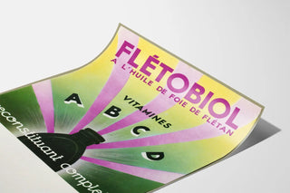 Vintage Flétobiol oil-based halibut liver poster
