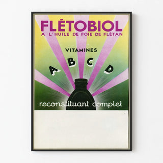 Vintage Flétobiol oil-based halibut liver poster