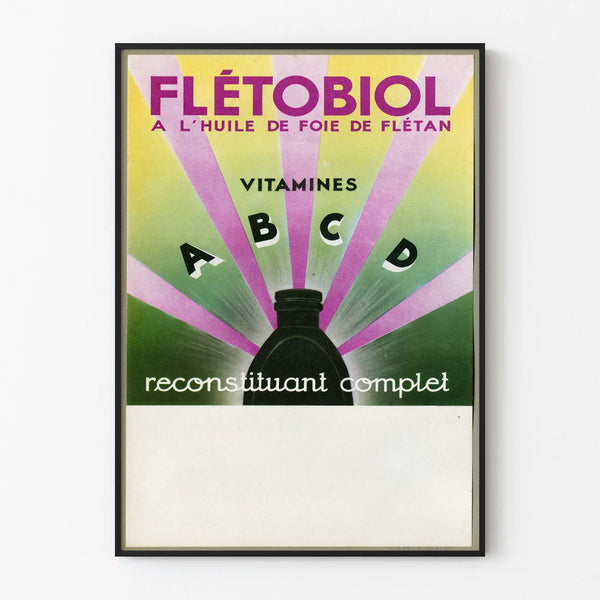 Vintage Flétobiol oil-based halibut liver poster