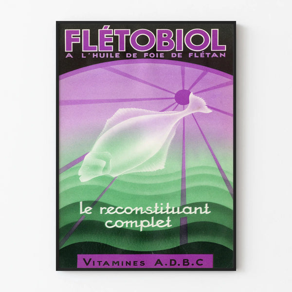 Vintage Flétobiol Poster – Retro Wall Decoration with Halibut Liver Oil