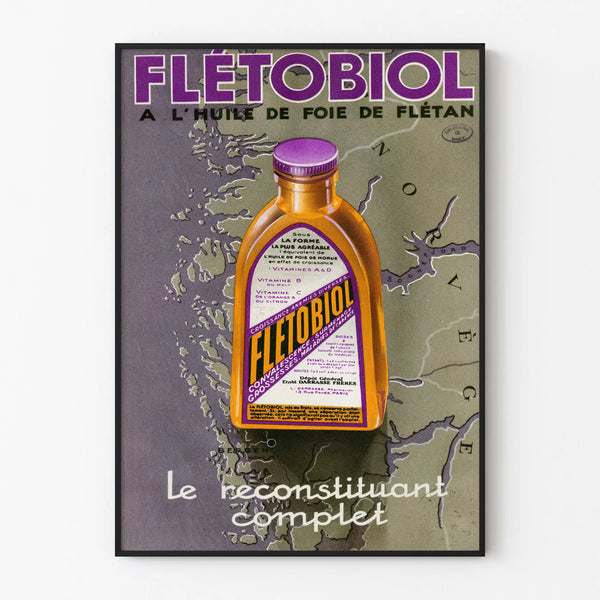 Vintage Advertising Poster Fletobiol Halibut Liver Oil