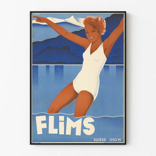 Vintage Flims Switzerland poster for wall decoration