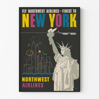 Vintage poster of Northwest Airlines New York with Statue of Liberty
