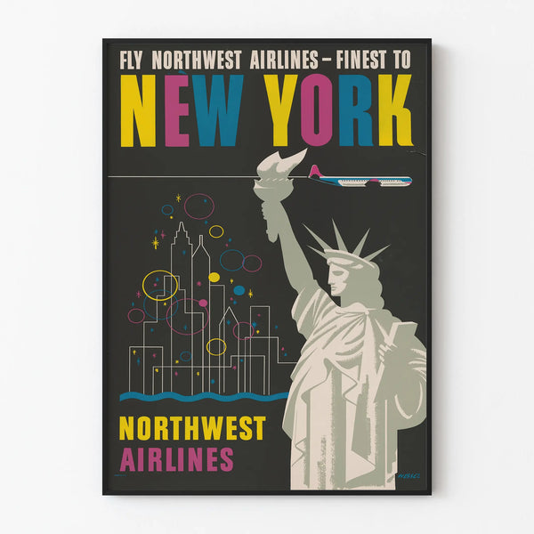 Vintage poster of Northwest Airlines New York with Statue of Liberty