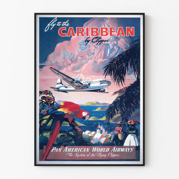Vintage poster of the flight to the Caribbean by Pan American Airways