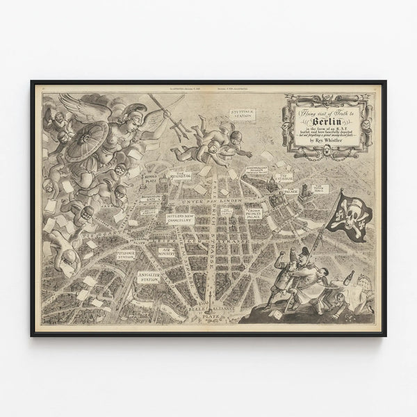 Vintage poster of satirical map of Berlin 1939 — framed artwork on a wall