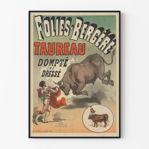 Vintage Poster Folies Bergère Tamed and Trained Bull for Wall Decoration