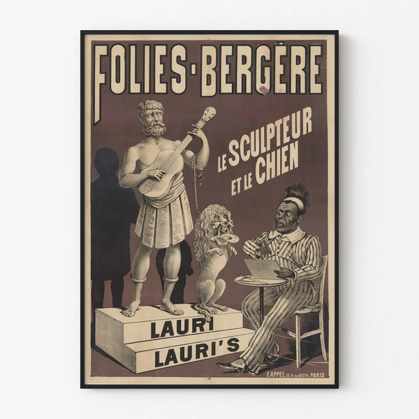 Vintage wall decoration poster of Folies Bergère, The Sculptor and the Dog