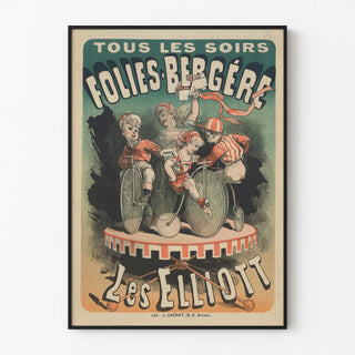 Vintage poster Folies-Bergère The Elliotts on old bicycle