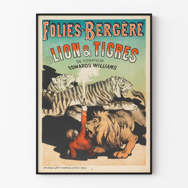 Vintage poster Folies Bergère Lion and Tigers by Trainer Edwards Williams
