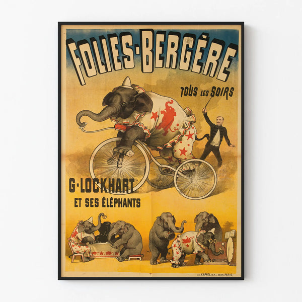 Vintage wall decoration poster Folies Bergère G Lockhart and his elephants
