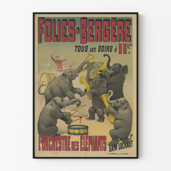 Vintage poster of the Elephant Orchestra at the Folies-Bergère