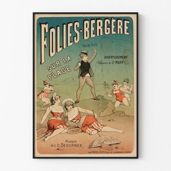 Vintage poster Folies Bergère on the beach - Retro wall decoration