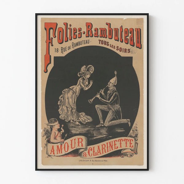 Vintage poster Folies-Rambuteau Love & Clarinet wall decoration