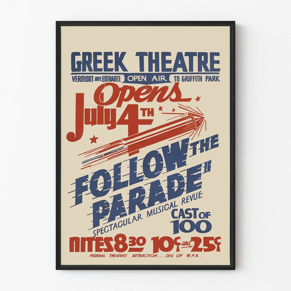 Vintage Poster Follow the Parade - Greek Theatre Wall Decoration