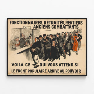 Vintage Poster of the Popular Front - Civil Servants and Retirees — framed artwork on a wall
