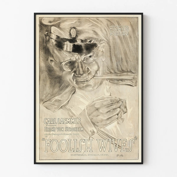 Vintage poster Foolish Wives - Monochrome illustration in retro style