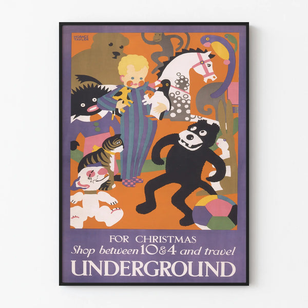 Vintage Christmas Shopping and Underground Travel Poster