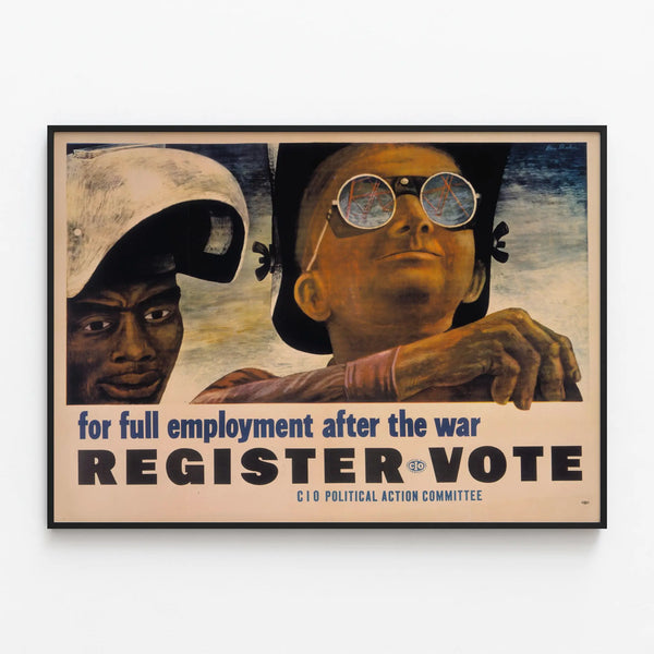 Vintage Poster for Employment After the War - Register Vote — framed artwork on a wall