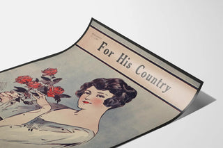 Vintage poster For His Country featuring a female portrait and roses
