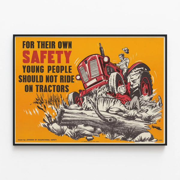 Safety Poster for Youth Prevention and Tractors — framed artwork on a wall