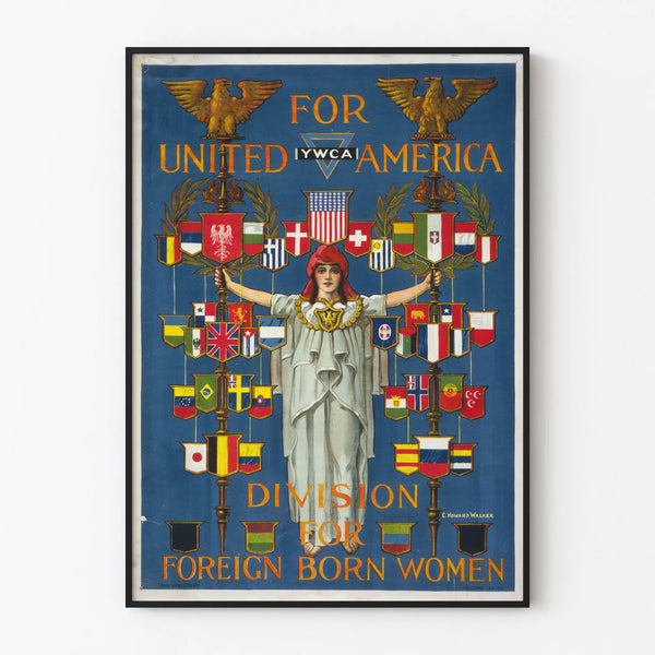 Vintage Poster for a United America - YWCA Division Foreign-Born Women